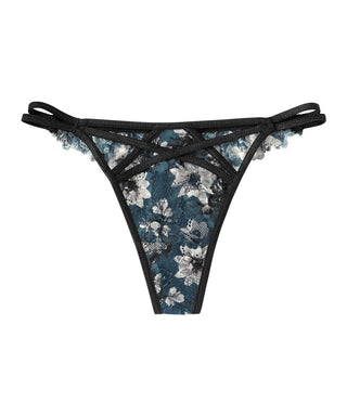 Monotone Flower Lace Thong Panty