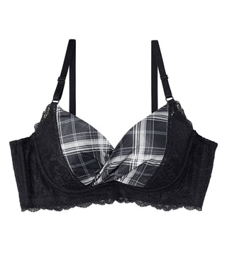 Check Satin Side Support Push-Up Bra