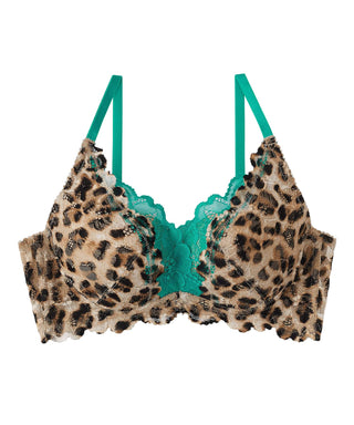 Sokongan Sebelah Leopard Lace PUSH-UP Bra