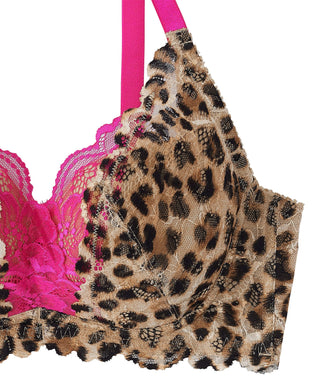 Renda Sokongan Sebelah Leopard Lace PUSH-UP Bra (Piala F-G-H)