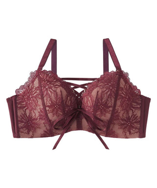 Wholesale Lingerie Spanish Brand Oysho - - OYSHO BURGUNDY Lace Moulded Cup  Non-Wired Bra - Size 32 to 36 (B cup)