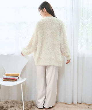 Conjunto de 3 piezas con camisola de satén y cárdigan de punto peludo