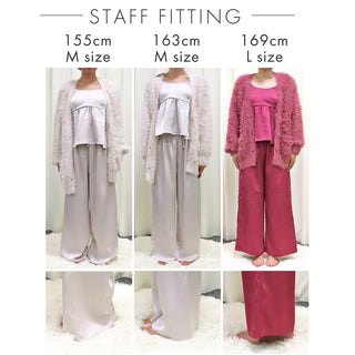 Conjunto de 3 piezas con camisola de satén y cárdigan de punto peludo