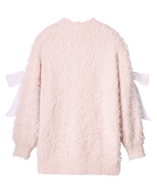 Conjunto de parte superior e inferior de cárdigan de punto peludo con cinta