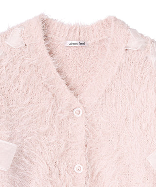 Conjunto de parte superior e inferior de cárdigan de punto peludo con cinta