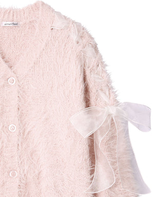 Conjunto de parte superior e inferior de cárdigan de punto peludo con cinta