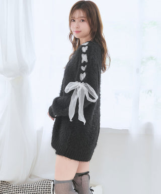 Conjunto de parte superior e inferior de cárdigan de punto peludo con cinta