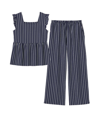 Conjunto superior e inferior con volantes a rayas