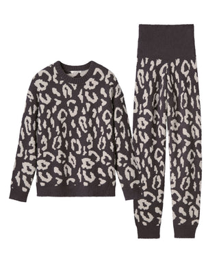 Leopard Knit Belly Hangat dan Bawah Set Bawah