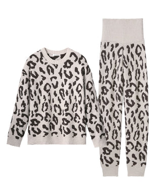 Leopard Knit Belly Hangat dan Bawah Set Bawah