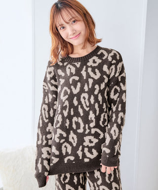 Leopard Knit Belly Hangat dan Bawah Set Bawah