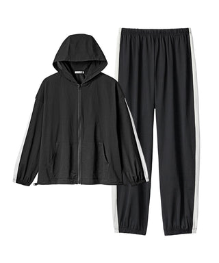 UV Cut Mesh Zip-Up Hoodie Top and Bottom Set