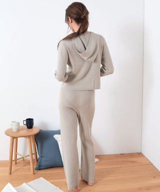 Rib Knit Full-Zip Hoodie Top and Bottom Set