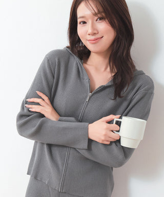 Rib Knit Full-Zip Hoodie Top and Bottom Set