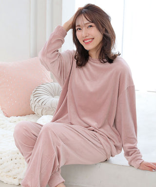 Pillowy soft boa Long Sleeves Top and Bottom Set