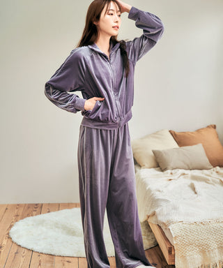 Shiny Velour Long Sleeve Top and Bottom Set