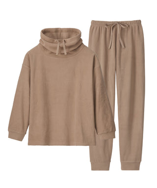 Warm High Neck Fleece Long Sleeves Top and Bottom Set