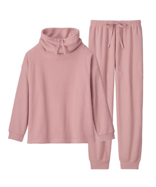 Warm High Neck Fleece Long Sleeves Top and Bottom Set