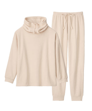 Warm High Neck Fleece Long Sleeves Top and Bottom Set