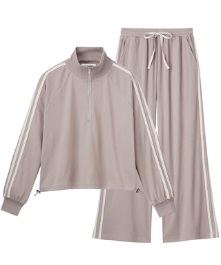 Fleece Half-Zip Side Stripe Stripe Top and Bottom Set