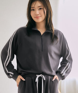 Fleece Half-Zip Side Stripe Stripe Top and Bottom Set