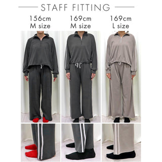 Fleece Half-Zip Side Stripe Stripe Top and Bottom Set