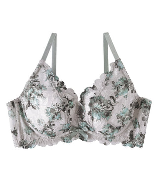 Monotone Flower Side Slimming Lace Push-Up Bra