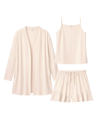 Rib Frill Camisole Cardigan Shorts 3-Piece Set