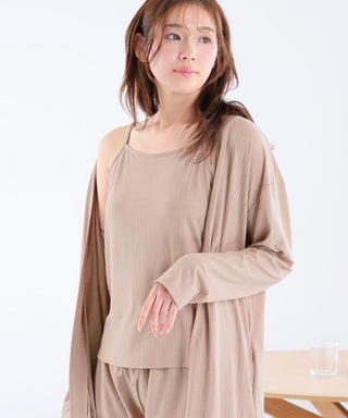 Rib Frill Camisole Cardigan Shorts 3-Piece Set