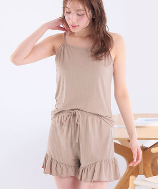 Rib Frill Camisole Cardigan Shorts 3-Piece Set