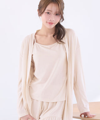 Rib Frill Camisole Cardigan Shorts 3-Piece Set
