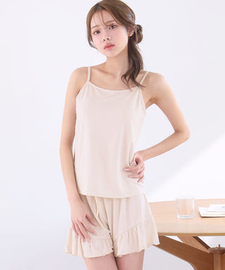 Rib Frill Camisole Cardigan Shorts 3-Piece Set