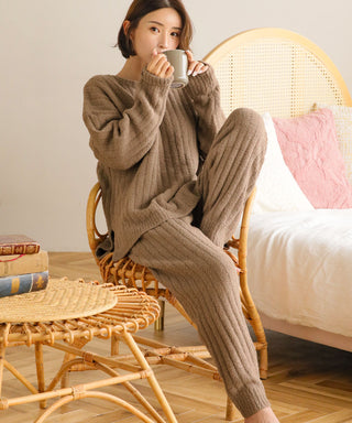 __Conjunto de top y pantalón de punto de chenilla cálido