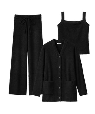 __Conjunto de ropa de estar por casa de 3 piezas de punto de chenilla acogedor