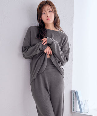 __Conjunto de top y pantalón de tela gofre suave