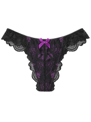 Women Thong/G-String Lace Panty (Color: Black & Purple)