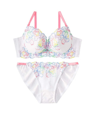 Colorful Embroidery Bra & Panty with Side Support