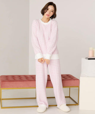 Tweed Pattern Knit Long Sleeve Top-and-Bottom Set