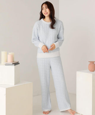 Tweed Pattern Knit Long Sleeve Top-and-Bottom Set