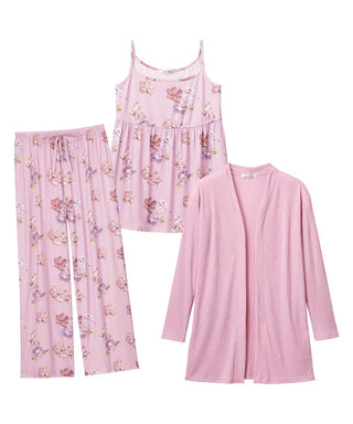 Flower Pattern Long Sleeve 3-piece Loungewear Set