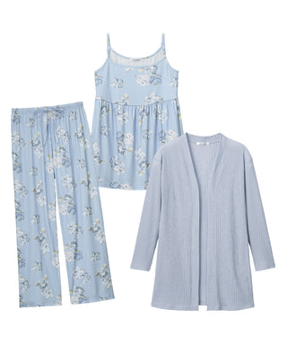 Flower Pattern Long Sleeve 3-piece Loungewear Set