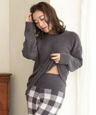 Gingham Check Warm Chenille Knit Top-and-Bottom Set