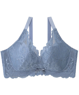 Women graceful Lace Adjustable Bra Deep V Push Up Shaping Padded Brassiere  for Daily Wear-Light Blue