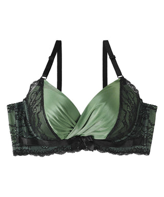 Shyle Aqua Green Lace Winged Push Up Bra With Button Embellished Cups