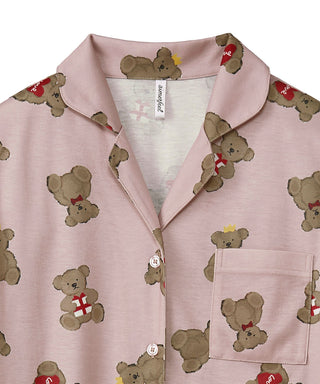 Set Pijama Atas-Bawah dengan Corak Jantung Beruang