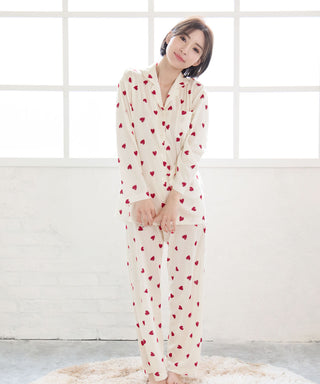 Pajama Top-Bottom Set with Bear Heart Pattern